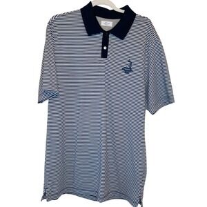 Adidas adiPure Size M Pinehurst Golf Course Striped Polo Navy Gray White